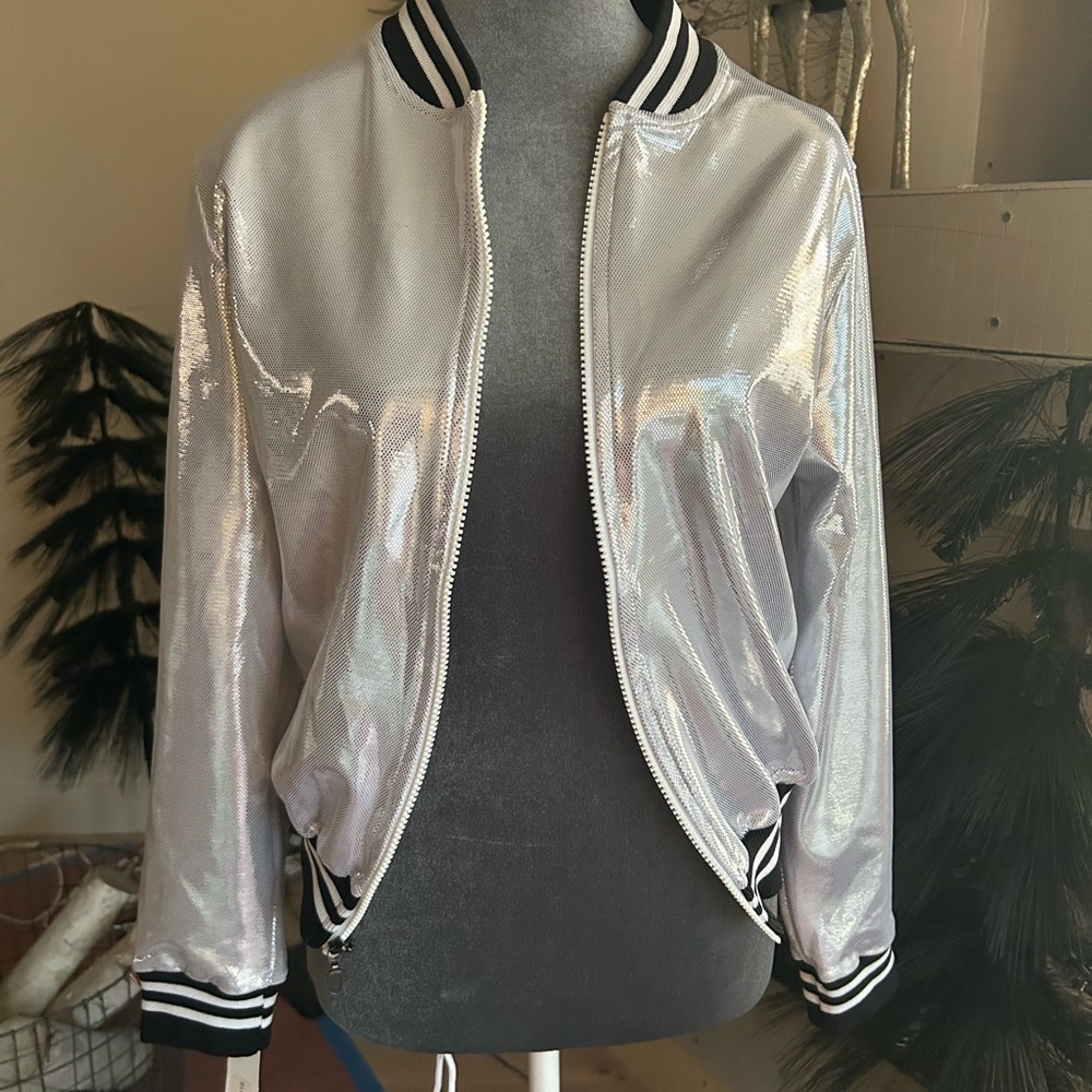Metallic Silver Bomber Jacket